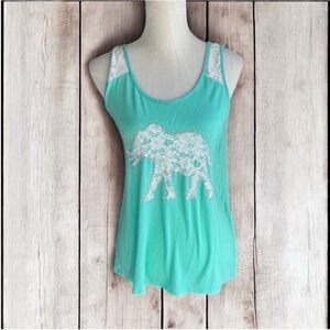 Vanity Teal Lace Elephant Tank Top